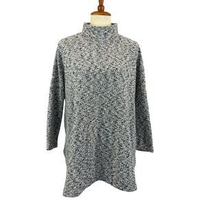 Lou & Grey Loft Womens M Knit Tunic Sweater Black White Mock Neck